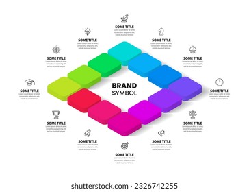 Infographic template with icons and 12 options or steps. Isometric squares. Can be used for workflow layout, diagram, banner, webdesign. Vector illustration