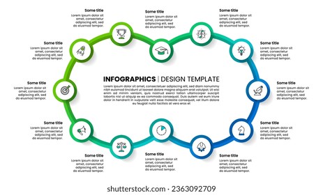 Infographic template with icons and 12 options or steps. Line in a loop. Can be used for workflow layout, diagram, banner, webdesign. Vector illustration