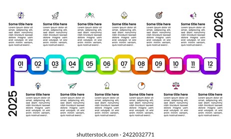 Infographic template with icons and 12 options or steps. Calendar. Can be used for workflow layout, diagram, banner, webdesign. Vector illustration