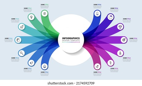 Infographic template with icons and 14 options or steps. Can be used for workflow layout, diagram, banner, webdesign. Vector illustration