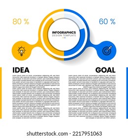 Plantilla de infografía con iconos y 2 opciones o pasos. Se puede utilizar para diseño de flujo de trabajo, diagrama, banner, diseño web. Ilustración del vector