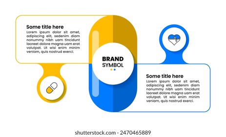 Infographic template with icons and 2 options or steps. Pill. Can be used for workflow layout, diagram, banner, webdesign. Vector illustration