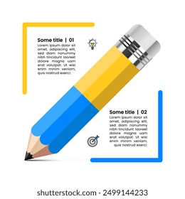 Plantilla de infografía con iconos y 2 opciones o pasos. Lápiz. Se puede utilizar para el diseño del flujo de trabajo, diagrama, Anuncio, diseño web. Ilustración vectorial