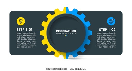 Infographic template with icons and 2 options or steps. Gear. Can be used for workflow layout, diagram, banner, webdesign. Vector illustration