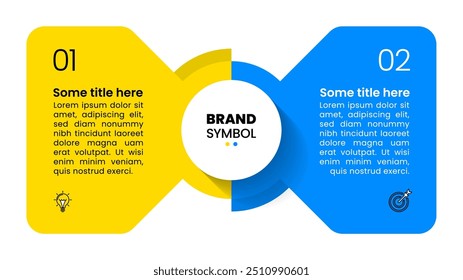 Plantilla de infografía con iconos y 2 opciones o pasos. Se puede utilizar para el diseño del flujo de trabajo, Anuncio, diagrama, diseño web. Ilustración vectorial