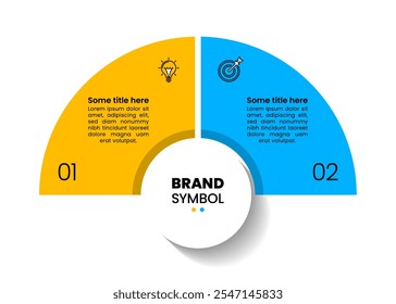 Plantilla de infografía con iconos y 2 opciones o pasos. Semicírculo. Se puede utilizar para el diseño del flujo de trabajo, diagrama, Anuncio, diseño web. Ilustración vectorial