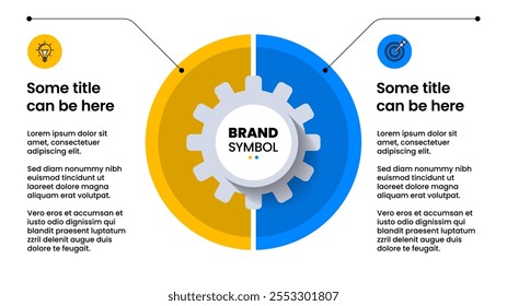 Infographic template with icons and 2 options or steps. Gear. Can be used for workflow layout, diagram, banner, webdesign. Vector illustration