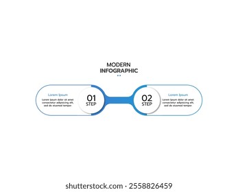 Infographic template with icons and 2 options or steps. Two connected circles. It can be used for workflow layout, diagrams, banners, and web design. Vector illustration.