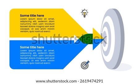 Infographic template with icons and 2 options or steps. Dartboard. Can be used for workflow layout, diagram, banner, webdesign. Vector illustration