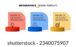 Infographic template with icons and 3 options or steps. 3d columns. Can be used for workflow layout, diagram, banner, webdesign. Vector illustration