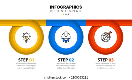 Infographic template with icons and 3 options or steps. Three circles. Can be used for workflow layout, diagram, banner, webdesign. Vector illustration