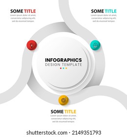 Infographic template with icons and 3 options or steps. Circle. Can be used for workflow layout, diagram, banner, webdesign. Vector illustration