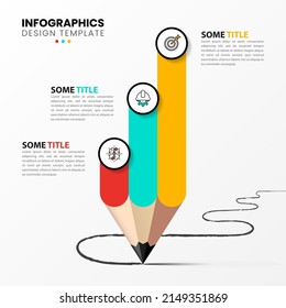 Infographic template with icons and 3 options or steps. Pencil. Can be used for workflow layout, diagram, banner, webdesign. Vector illustration