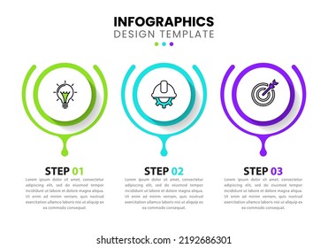 Infographic template with icons and 3 options or steps. Circles. Can be used for workflow layout, diagram, banner, webdesign. Vector illustration