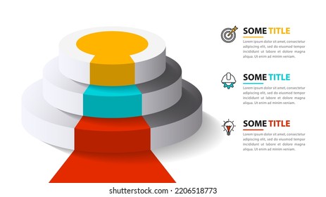 Infographic template with icons and 3 options or steps. 3d stairs. Can be used for workflow layout, diagram, banner, webdesign. Vector illustration