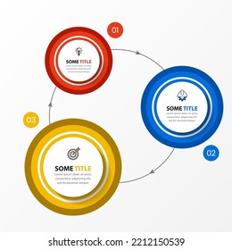 Infographic template with icons and 3 options or steps. Circle. Can be used for workflow layout, diagram, banner, webdesign. Vector illustration