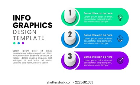 Infografische Vorlage mit Symbolen und 3 Optionen oder Schritten. Knöpfe. Kann für Workflow-Layout, Diagramm, Banner, Webdesign verwendet werden. Vektorgrafik