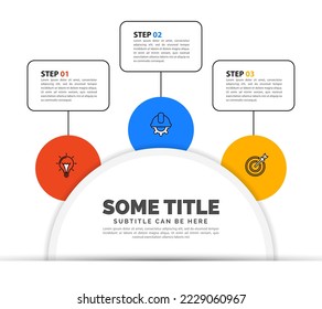 Infographic template with icons and 3 options or steps. Semicircle. Can be used for workflow layout, diagram, banner, webdesign. Vector illustration