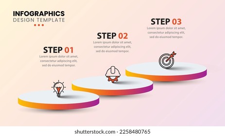 Infographic template with icons and 3 options or steps. Pillars. Can be used for workflow layout, diagram, banner, webdesign. Vector illustration