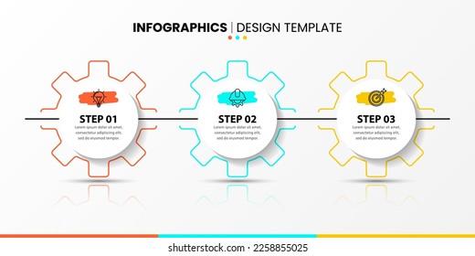 Infographic template with icons and 3 options or steps. Gear. Can be used for workflow layout, diagram, banner, webdesign. Vector illustration