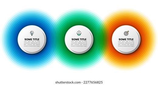 Plantilla de infografía con iconos y 3 opciones o pasos. Círculo. Se puede utilizar para diseño de flujo de trabajo, diagrama, banner, diseño web. Ilustración del vector