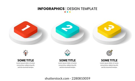 Plantilla de infografía con iconos y 3 opciones o pasos. Columnas isométricas. Se puede utilizar para diseño de flujo de trabajo, diagrama, banner, diseño web. Ilustración del vector