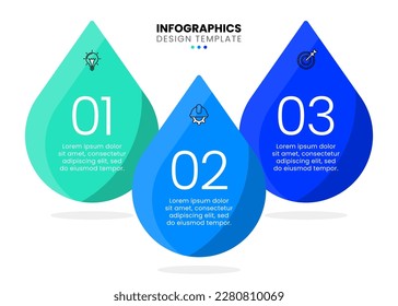 Infographic template with icons and 3 options or steps. Water drop. Can be used for workflow layout, diagram, banner, webdesign. Vector illustration