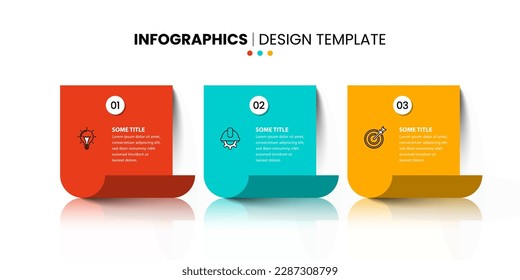 Infographic template with icons and 3 options or steps. Pieces of paper. Can be used for workflow layout, diagram, banner, webdesign. Vector illustration