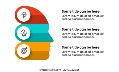 Plantilla de infografía con iconos y 3 opciones o pasos. Cabeza. Se puede utilizar para diseño de flujo de trabajo, diagrama, banner, diseño web. Ilustración del vector