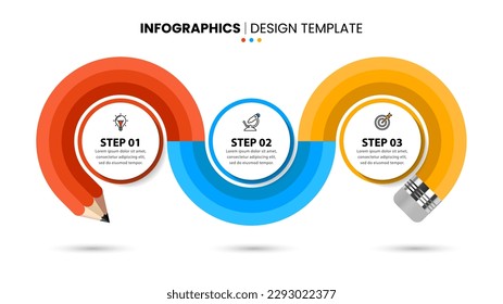 Infographic template with icons and 3 options or steps. Pencil. Can be used for workflow layout, diagram, banner, webdesign. Vector illustration
