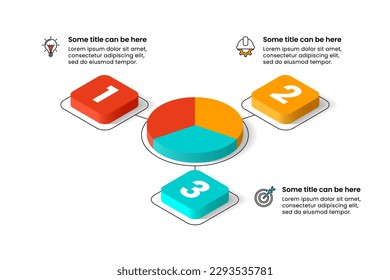 Infographic template with icons and 3 options or steps. Isometric pie. Can be used for workflow layout, diagram, banner, webdesign. Vector illustration