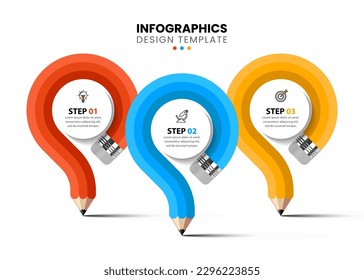Infografische Vorlage mit Symbolen und 3 Optionen oder Schritten. Bleistift. Kann für Workflow-Layout, Diagramm, Banner, Webdesign verwendet werden. Vektorgrafik