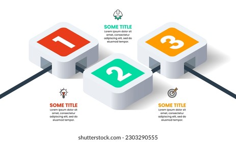 Infographic template with icons and 3 options or steps. Isometric squares. Can be used for workflow layout, diagram, banner, webdesign. Vector illustration