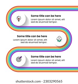 Infographic template with icons and 3 options or steps. Rainbow timeline. Can be used for workflow layout, diagram, banner, webdesign. Vector illustration