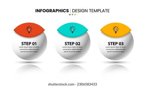 Plantilla de infografía con iconos y 3 opciones o pasos. Bolas. Se puede utilizar para diseño de flujo de trabajo, diagrama, banner, diseño web. Ilustración del vector