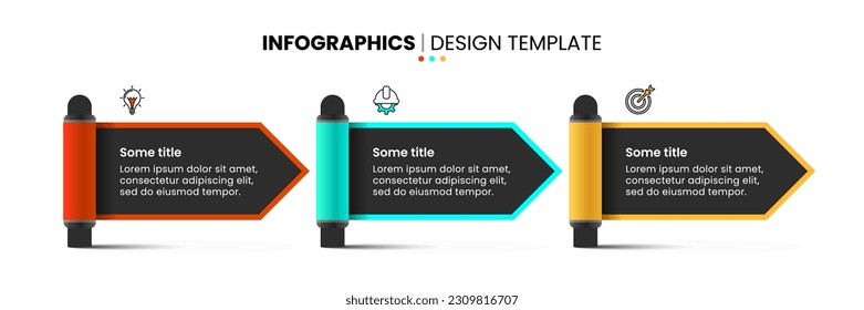 Infographic template with icons and 3 options or steps. Arrows. Can be used for workflow layout, diagram, banner, webdesign. Vector illustration