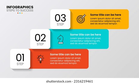 Plantilla de infografía con iconos y 3 opciones o pasos. Escaleras. Se puede utilizar para diseño de flujo de trabajo, diagrama, banner, diseño web. Ilustración del vector