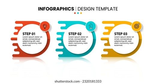 Infografische Vorlage mit Symbolen und 3 Optionen oder Schritten. Kreise. Kann für Workflow-Layout, Diagramm, Banner, Webdesign verwendet werden. Vektorgrafik