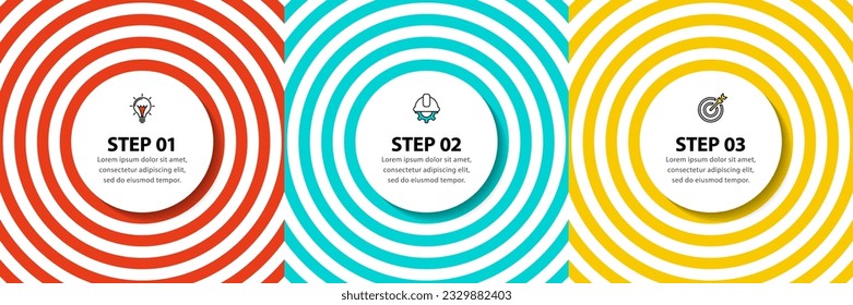 Infographic template with icons and 3 options or steps. Circle. Can be used for workflow layout, diagram, banner, webdesign. Vector illustration