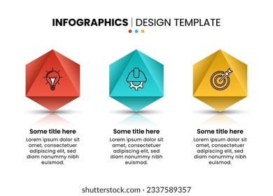 Plantilla de infografía con iconos y 3 opciones o pasos. Octaedro. Se puede utilizar para diseño de flujo de trabajo, diagrama, banner, diseño web. Ilustración del vector
