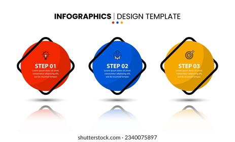 Infographic template with icons and 3 options or steps. Circles. Can be used for workflow layout, diagram, banner, webdesign. Vector illustration