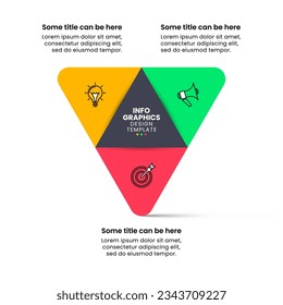 Infographic template with icons and 3 options or steps. Triangle. Can be used for workflow layout, diagram, banner, webdesign. Vector illustration