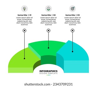 Infographic template with icons and 3 options or steps. 3d isometric half pie. Can be used for workflow layout, diagram, banner, webdesign. Vector illustration