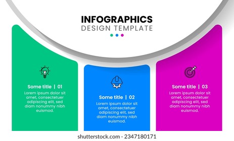 Plantilla de infografía con iconos y 3 opciones o pasos. Círculo. Se puede utilizar para diseño de flujo de trabajo, diagrama, banner, diseño web. Ilustración del vector