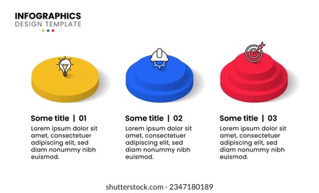 Infographic template with icons and 3 options or steps. Isometric circles. Can be used for workflow layout, diagram, banner, webdesign. Vector illustration