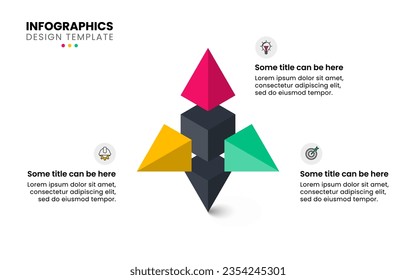 Infographic template with icons and 3 options or steps. Abstract 3d object. Can be used for workflow layout, diagram, banner, webdesign. Vector illustration