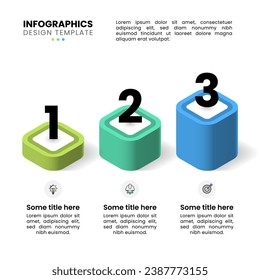 Infographic template with icons and 3 options or steps. Isometric columns. Can be used for workflow layout, diagram, webdesign. Vector illustration