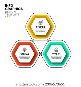 Infographic template with icons and 3 options or steps.Connected Hexagons. Can be used for workflow layout, diagram, banner, webdesign. Vector illustration