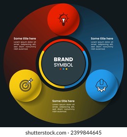 Infographic template with icons and 3 options or steps. Circles. Can be used for workflow layout, diagram, banner, webdesign. Vector illustration