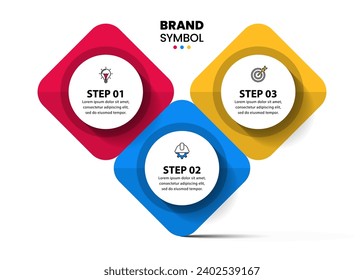 Plantilla de infografía con iconos y 3 opciones o pasos. Forma abstracta. Se puede utilizar para diseño de flujo de trabajo, diagrama, banner, diseño web. Ilustración del vector